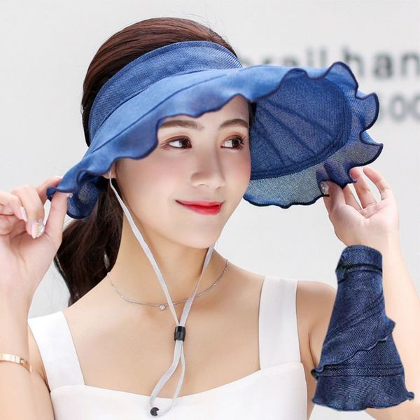 women summer uv protection sun visor hat empty wavy ruffles large wide brim sunscreen roll-up foldable beach cap, Blue;gray
women summer uv protection sun visor hat empty wavy ruffles large wide brim sunscreen roll-up foldable beach cap, Blue;gray