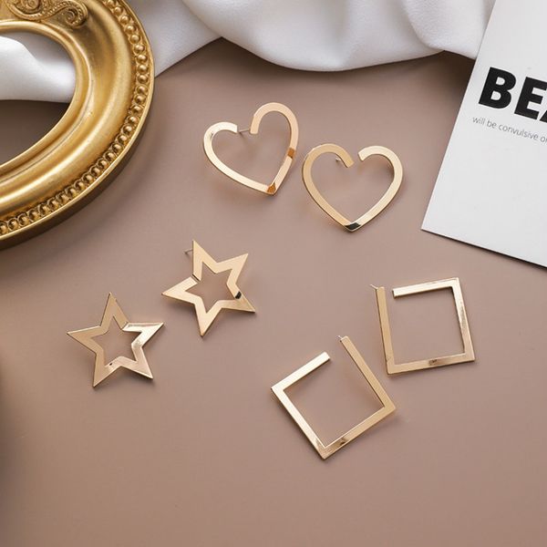 simple design heart star square stud earrings for women punk geometric gold metal earrings studs fashion jewelry accessories, Golden;silver
simple design heart star square stud earrings for women punk geometric gold metal earrings studs fashion jewelry accessories, Golden;silver