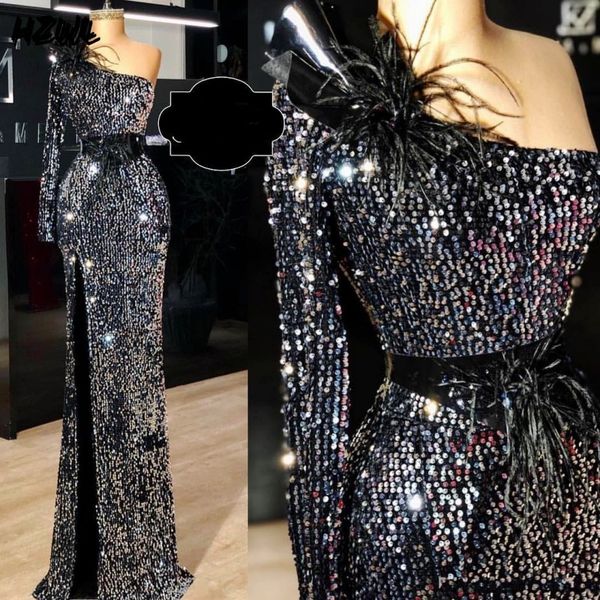 2020 sequined mermaid evening dresses with feather long sleeve formal wear prom dress robe de soiree side split party gowns, Black;red
2020 sequined mermaid evening dresses with feather long sleeve formal wear prom dress robe de soiree side split party gowns, Black;red