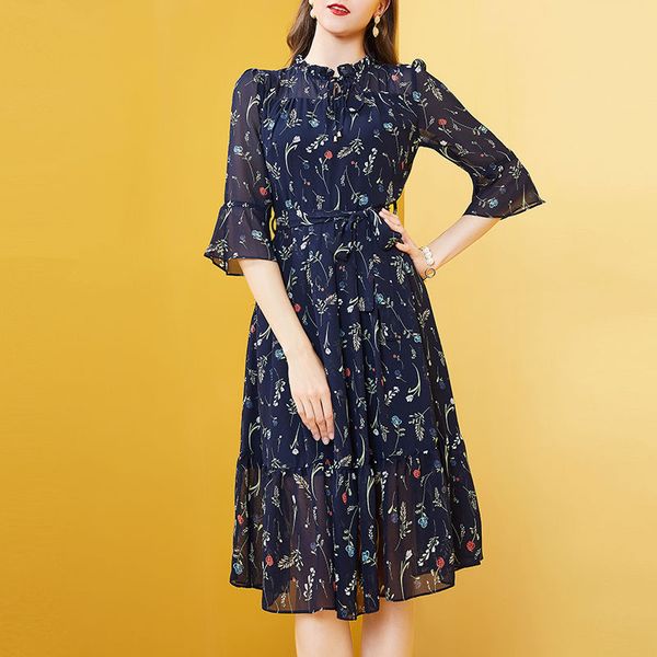 party dresses women's spring summer style chiffon dress o-neck lace up printed elegant temperament ss1876, White;black
party dresses women's spring summer style chiffon dress o-neck lace up printed elegant temperament ss1876, White;black