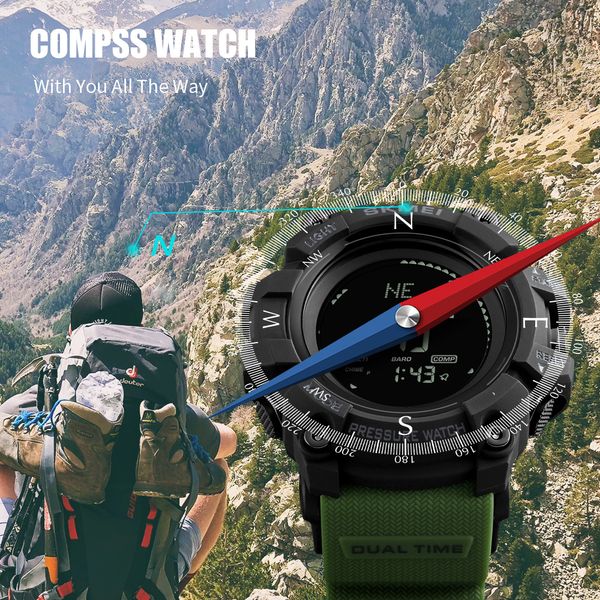 

skmei men outdoor sport watches compass countdown pressure watch altitude digital wristwatches waterproof relogio masculino 1358, Slivery;brown