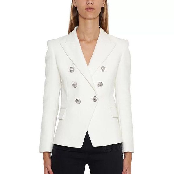 2019 women's suit thick fabric double-breasted silver metal buckle coat, White;black
2019 women's suit thick fabric double-breasted silver metal buckle coat, White;black