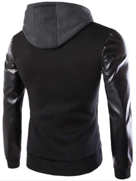 men hooded korean-style leather sleeves korean-style jacket men hooded jacket slim fit j07, Black
men hooded korean-style leather sleeves korean-style jacket men hooded jacket slim fit j07, Black