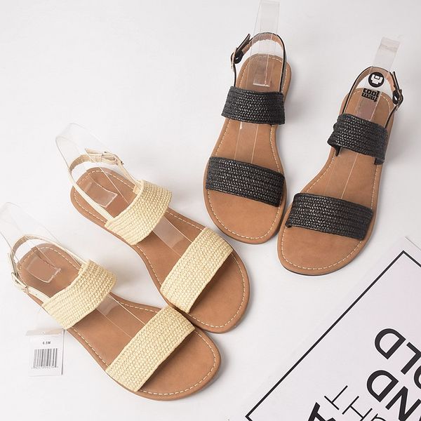 2020 selling new rome style fashion large size sandals women summer elastic word with open-toed flat-heeled straw, Black
2020 selling new rome style fashion large size sandals women summer elastic word with open-toed flat-heeled straw, Black