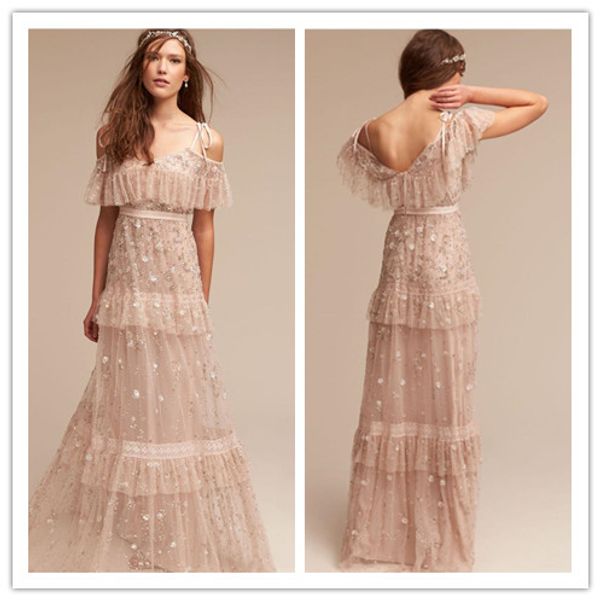 bhldn bohemian beach wedding dresses sequins beading crystals appliques bridal gowns floor length backless tiered wedding dress, White
bhldn bohemian beach wedding dresses sequins beading crystals appliques bridal gowns floor length backless tiered wedding dress, White