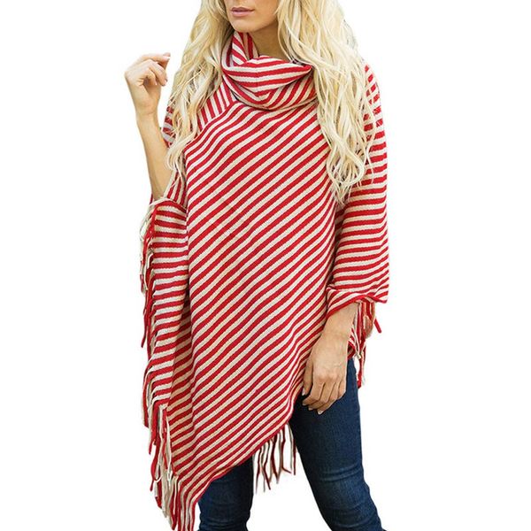 high 1 pcs women lady sweater cloak stripe tassel high collar for autumn winter dsm, Black
high 1 pcs women lady sweater cloak stripe tassel high collar for autumn winter dsm, Black