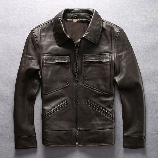 style slim business fit real brown sheepskin casual coat for men four pockets smooth leather jacket, Black
style slim business fit real brown sheepskin casual coat for men four pockets smooth leather jacket, Black