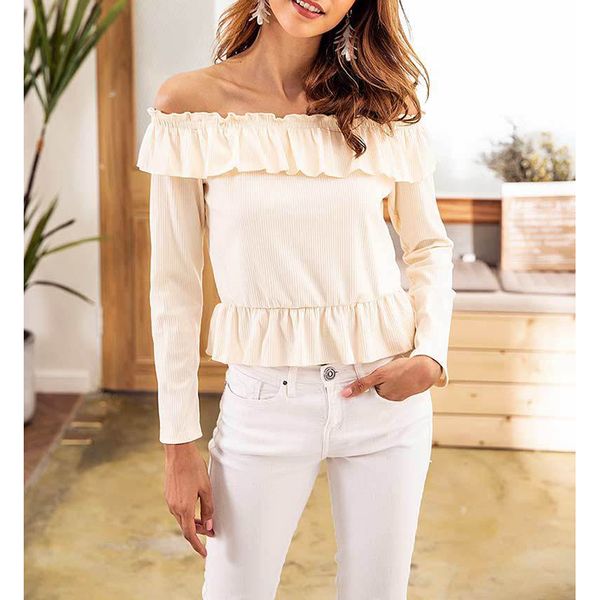 female knitted t-shirt off shoulder slash neck long sleeve women's t-shirts elastic short t shirt clothes ws9473v, White
female knitted t-shirt off shoulder slash neck long sleeve women's t-shirts elastic short t shirt clothes ws9473v, White