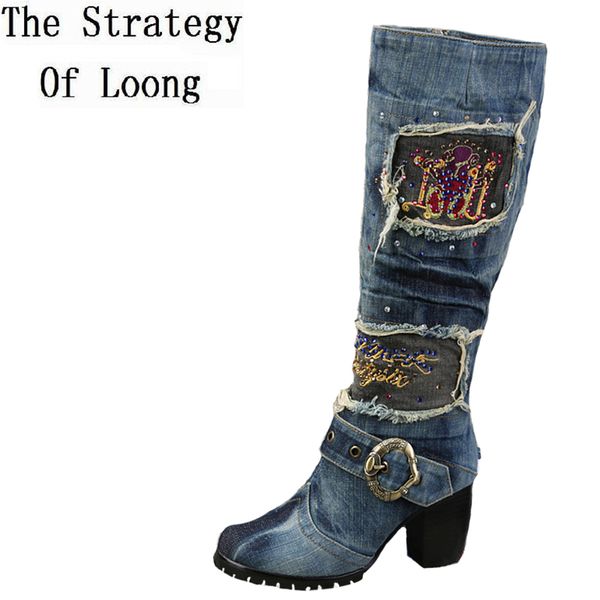 women thick heels beading blue denim boots winter short plush thick warm knee high crystal knight high boots plus size 40 41 42, Black
women thick heels beading blue denim boots winter short plush thick warm knee high crystal knight high boots plus size 40 41 42, Black