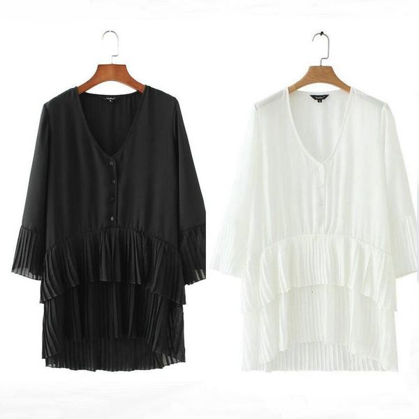 women blouse ladies designer elegant v neck pleated long chiffon applique long style long sleeve shirts ladies casual blusas la178, White
women blouse ladies designer elegant v neck pleated long chiffon applique long style long sleeve shirts ladies casual blusas la178, White