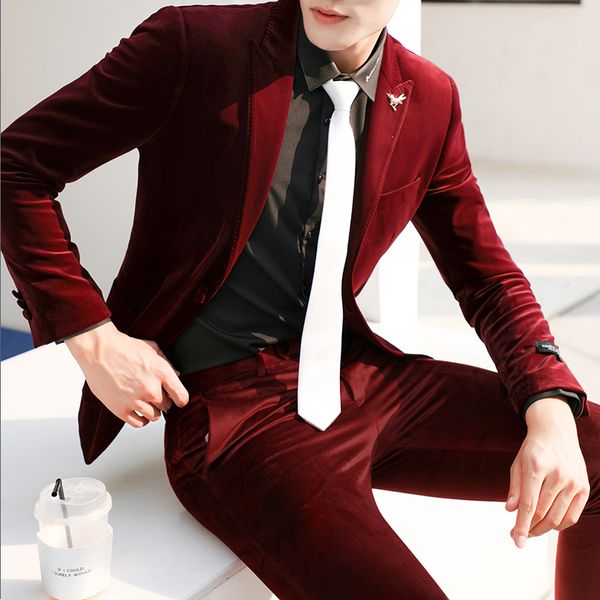 autumn 2020 new custom made velvet men suits wedding tailored groom tuxedos slim fit groomsman party mens blazer 2 piece set, White;black
autumn 2020 new custom made velvet men suits wedding tailored groom tuxedos slim fit groomsman party mens blazer 2 piece set, White;black