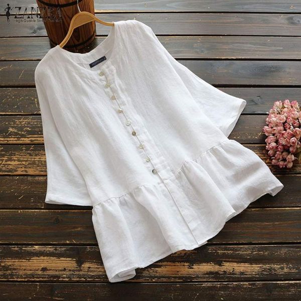 zanzea summer cotton linen shirt women vinatge ruffles 3/4 sleeve buttons blouse female solid blusas loose chemise tunic, White
zanzea summer cotton linen shirt women vinatge ruffles 3/4 sleeve buttons blouse female solid blusas loose chemise tunic, White