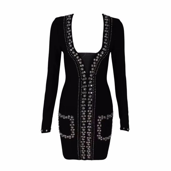 beading pockets black v neck women elegant long sleeve dress 2018 vestido celebrity evening party bandage bodycon dresses, Black;gray
beading pockets black v neck women elegant long sleeve dress 2018 vestido celebrity evening party bandage bodycon dresses, Black;gray
