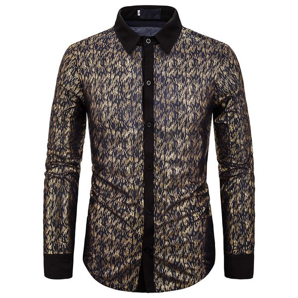 men's casual shirts shiny gold bronzing glitter long sleeve dress shirt men 2021 fashion nightclub party stage disco for chemise homme, White;black
men's casual shirts shiny gold bronzing glitter long sleeve dress shirt men 2021 fashion nightclub party stage disco for chemise homme, White;black