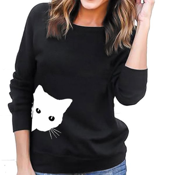 women's new cat head print hoodies fashion street loose o-neck long-sleeved women's sweatshirt, Black
women's new cat head print hoodies fashion street loose o-neck long-sleeved women's sweatshirt, Black