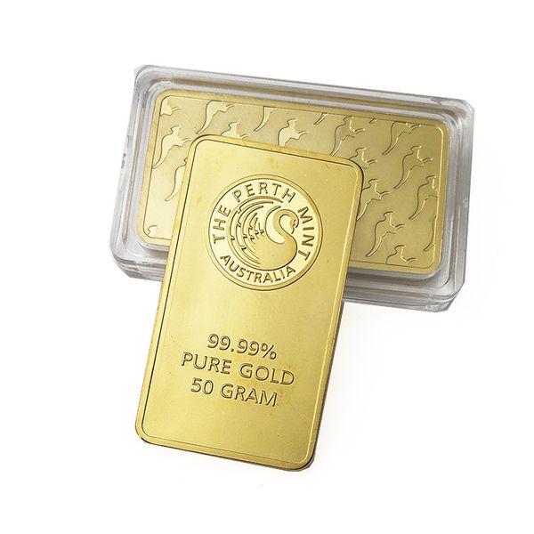 30pcs Non magnetic Australia The Perth Mint 24k gold plated perth mint bullion bar, replica gold bar-weight 50 gram DHL Ship
30pcs Non magnetic Australia The Perth Mint 24k gold plated perth mint bullion bar, replica gold bar-weight 50 gram DHL Ship