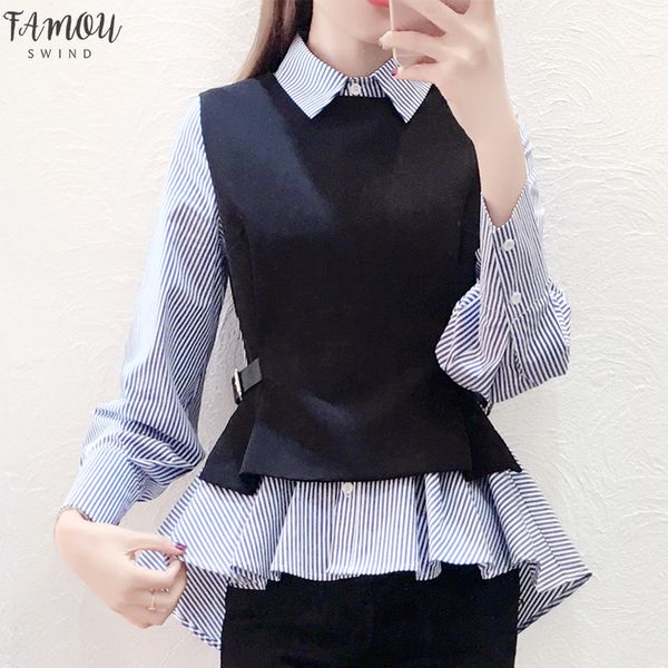 female patchwork shirt womens office fake collar ladies blue stripe slim casual autumn warm shirts long sleeve 2pc, White
female patchwork shirt womens office fake collar ladies blue stripe slim casual autumn warm shirts long sleeve 2pc, White