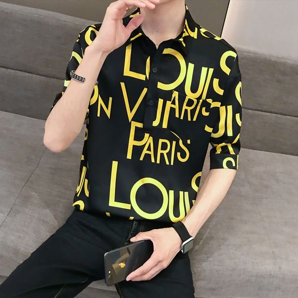 men shirt social style short sleeve five sleeve stripe middle loose blouse a236-208-p50, White;black
men shirt social style short sleeve five sleeve stripe middle loose blouse a236-208-p50, White;black
