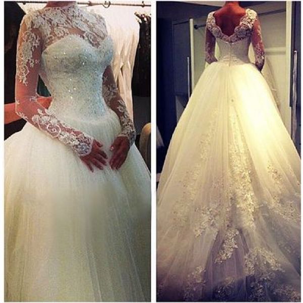 sheer sweetheart neckline princess wedding dress with long sleeves basque waistline bridal gown with beads sequins, White
sheer sweetheart neckline princess wedding dress with long sleeves basque waistline bridal gown with beads sequins, White