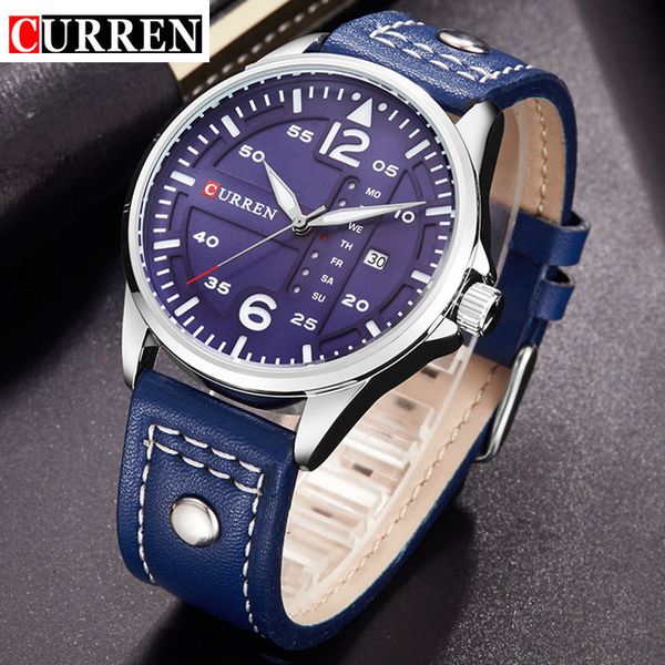mens watches sport wristwatch blue leather strap date clock men quartz watch relogio masculino curren 2019, Slivery;brown
mens watches sport wristwatch blue leather strap date clock men quartz watch relogio masculino curren 2019, Slivery;brown