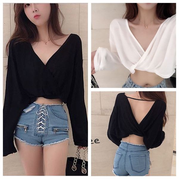 fashion backless navel short women's casual solid color long-sleeved v-neck shirt t-shirt code, White
fashion backless navel short women's casual solid color long-sleeved v-neck shirt t-shirt code, White