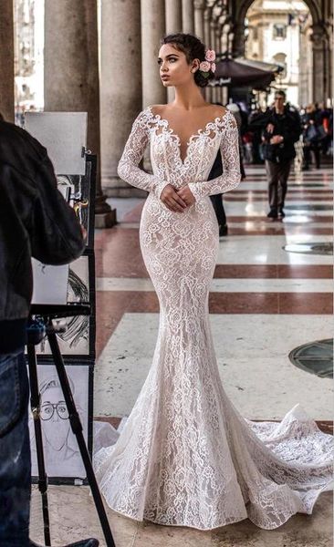 bohemian mermaid wedding dresses lace appliqued beaded berta sweep train boho bridal gowns plus size open back abiti da sposa, White
bohemian mermaid wedding dresses lace appliqued beaded berta sweep train boho bridal gowns plus size open back abiti da sposa, White