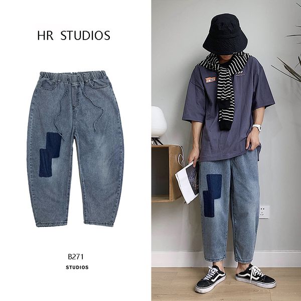 2019 summer new korean version of the trend of thin section couple loose contrast color men's casual jeans hip hop, Blue
2019 summer new korean version of the trend of thin section couple loose contrast color men's casual jeans hip hop, Blue