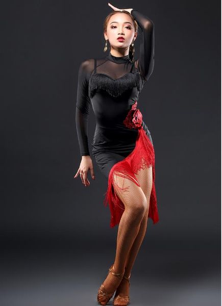 black mesh latin tango dancing dress & women stage dance tassel slit skirt chacha/rumba practice clothing b0251, Black;red
black mesh latin tango dancing dress & women stage dance tassel slit skirt chacha/rumba practice clothing b0251, Black;red