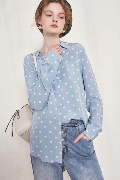 women's blouses & shirts womens shirt 2021 classic retro art playful style polka dot printed silk top, White
women's blouses & shirts womens shirt 2021 classic retro art playful style polka dot printed silk top, White