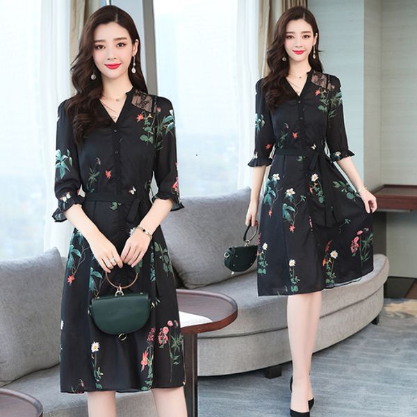 spring black fashion chiffon women dress 2019 new style summer single breasted v-neck slim elegant temperament female dresses, Black;gray
spring black fashion chiffon women dress 2019 new style summer single breasted v-neck slim elegant temperament female dresses, Black;gray