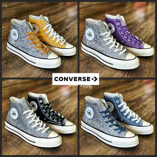 

converse all star x chiara ferragni chuck sequin big eyes designer silver running shoes canvas chuck casual toylar sneakers chaussures, Black