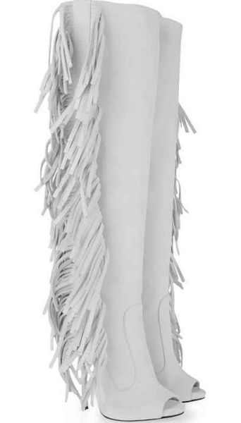 new arrival women white suede leather knee high tassels gladiator boots open toe long high heel wings boots dress shoes, Black
new arrival women white suede leather knee high tassels gladiator boots open toe long high heel wings boots dress shoes, Black
