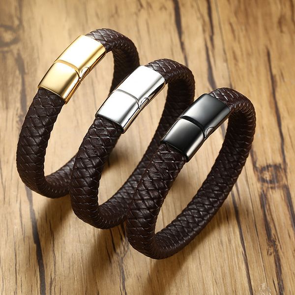 vnox 12mm casual braided genuine leather bracelets for men women bangles stainless steel black brown male jewelry 19/21/23cm
vnox 12mm casual braided genuine leather bracelets for men women bangles stainless steel black brown male jewelry 19/21/23cm
