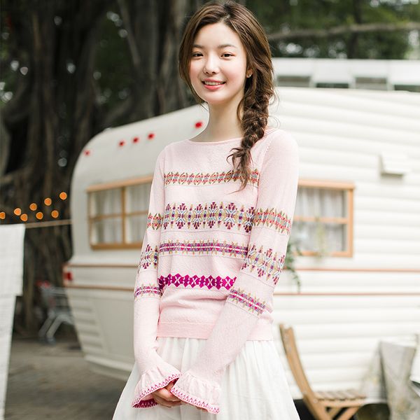 inman 2019 spring autumn round collar flare sleeve loose style artistic women pullover sweater, White;black
inman 2019 spring autumn round collar flare sleeve loose style artistic women pullover sweater, White;black