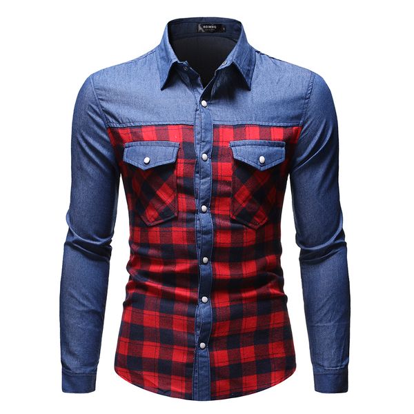 fashion denim shirt 2019 outwear patchwork blouse men long sleeve casual plaid panel button down blouses male clothes, White;black
fashion denim shirt 2019 outwear patchwork blouse men long sleeve casual plaid panel button down blouses male clothes, White;black