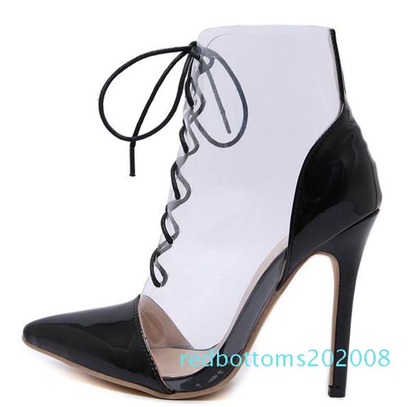 chic black clear transparent patchwork lace up pointed toe high heel ankle bootie designer shoes size 35 to 40 r08
chic black clear transparent patchwork lace up pointed toe high heel ankle bootie designer shoes size 35 to 40 r08