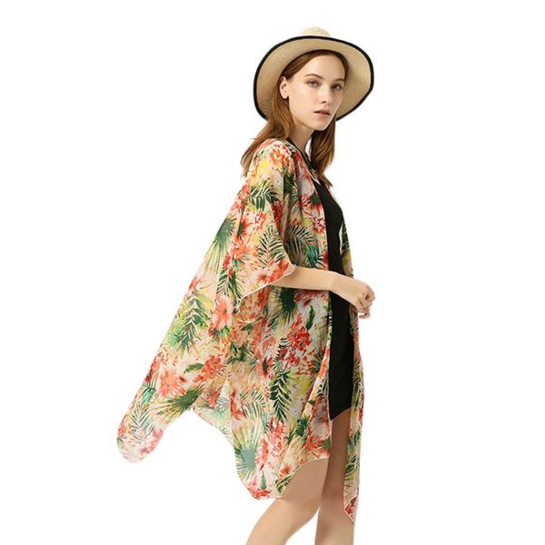 womens beach 3/4 sleeves swimsuit cover up colored boho tropical leaves floral printed kimono cardigan side split oversized, White
womens beach 3/4 sleeves swimsuit cover up colored boho tropical leaves floral printed kimono cardigan side split oversized, White