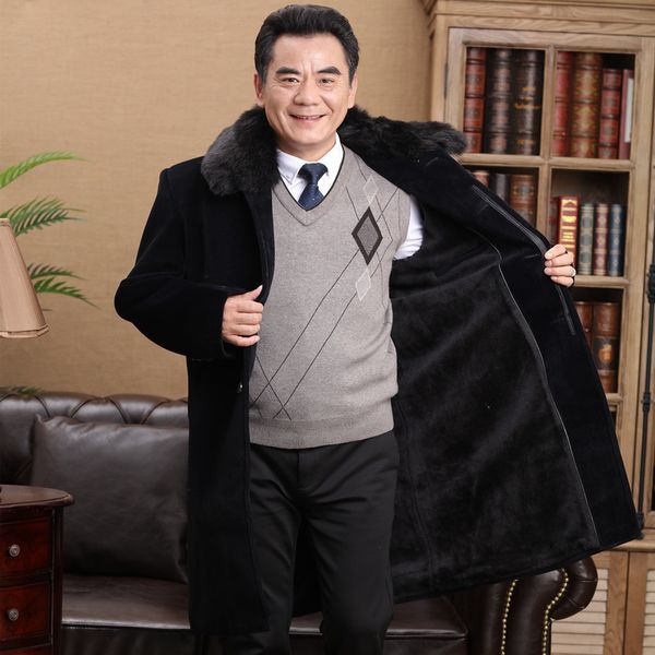 2019 winter men thick warm woolen coats fur collar fleece lining plus size mens overcoats for dad grandapa w2058, Black
2019 winter men thick warm woolen coats fur collar fleece lining plus size mens overcoats for dad grandapa w2058, Black