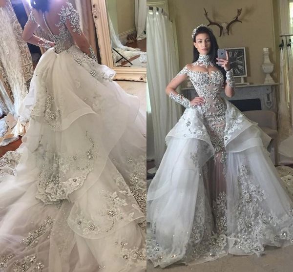 stunning mermaid luxury crystal wedding dresses major beading high neck appliques long sleeves wedding gowns long train bridal gowns, White
stunning mermaid luxury crystal wedding dresses major beading high neck appliques long sleeves wedding gowns long train bridal gowns, White