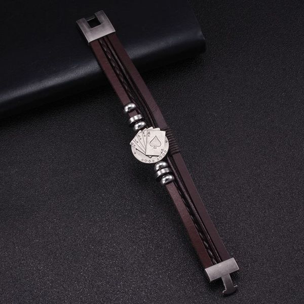 punk poker braided diy genuine leather cuff men women bracelets jewelry classic sporty hook chain link bracelets brown pulsera, Golden;silver
punk poker braided diy genuine leather cuff men women bracelets jewelry classic sporty hook chain link bracelets brown pulsera, Golden;silver