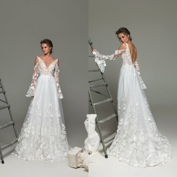 2019 bohemian wedding dresses lace 3d floral appliqued v neck a line boho wedding dress backless vestidos de novia country bridal gowns, White
2019 bohemian wedding dresses lace 3d floral appliqued v neck a line boho wedding dress backless vestidos de novia country bridal gowns, White