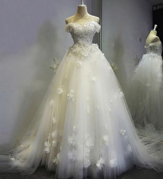 romantic princess 3d floral flower wedding dresses bridal gowns off the shoulder tulle beaded sequins corset back wedding gown, White
romantic princess 3d floral flower wedding dresses bridal gowns off the shoulder tulle beaded sequins corset back wedding gown, White