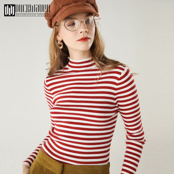 women's sweaters duckwaver rainbow knitted women and long sleeve casual o-neck pullovers sueter mujer striped turtleneck jumper, White;black 
women's sweaters duckwaver rainbow knitted women and long sleeve casual o-neck pullovers sueter mujer striped turtleneck jumper, White;black