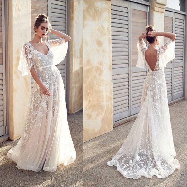 white lace wedding dress floral lace wedding gown, open back wedding dress, deep v neck gown, unique bridal gowns, White;black
white lace wedding dress floral lace wedding gown, open back wedding dress, deep v neck gown, unique bridal gowns, White;black