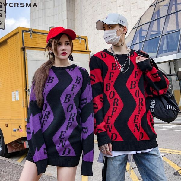 

versma 2018 high street hip hop knitted christmas sweaters men women japanese harajuku oversized ugly sweater male dropshipping, White;black
