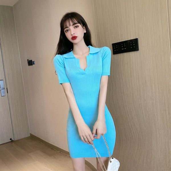 women dresses net red knitted dress 2020 summer new slim slimming temperament polo collar short sleeve bag hip skirt women, White;black 
women dresses net red knitted dress 2020 summer new slim slimming temperament polo collar short sleeve bag hip skirt women, White;black