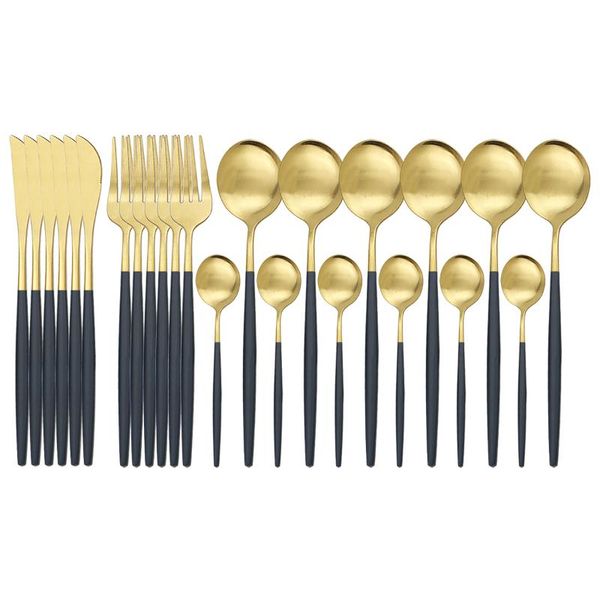 24pcs matte black gold cutlery set 304 stainless steel dinnerware set knife fork spoon silverware kitchen flatware
24pcs matte black gold cutlery set 304 stainless steel dinnerware set knife fork spoon silverware kitchen flatware
