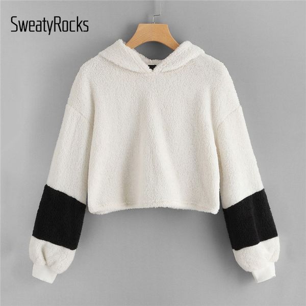 sweatyrocks white fluffy crop teddy hoodie casual long sleeve hooded sweatshirt 2018 fashion autumn winter women sweatshirts, Black
sweatyrocks white fluffy crop teddy hoodie casual long sleeve hooded sweatshirt 2018 fashion autumn winter women sweatshirts, Black