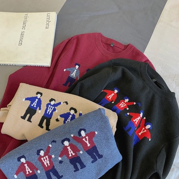 2019 winter new japanese original villain knit short loose cartoon casual round neck long sleeve thick pullover sweater j635, White;black
2019 winter new japanese original villain knit short loose cartoon casual round neck long sleeve thick pullover sweater j635, White;black