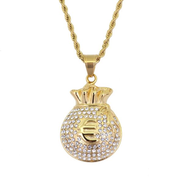hip hop euro money bag diamonds pendant necklaces for men golden luxury necklace stainless steel rhinestone cuban chain fashion jewelry, Silver
hip hop euro money bag diamonds pendant necklaces for men golden luxury necklace stainless steel rhinestone cuban chain fashion jewelry, Silver
